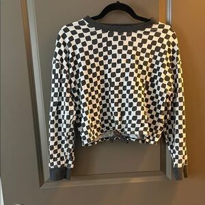 Sundown by splendid Women's Sweater Black,White Checker Crew Neck Drawstring Hem